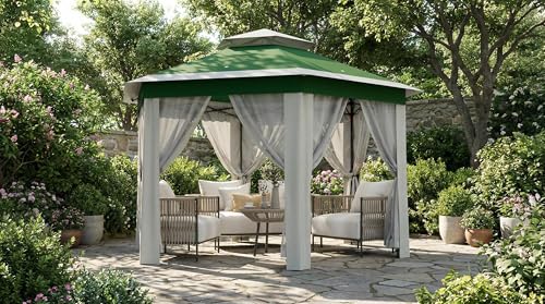 Takywep 13x13 ft Outdoor Gazebo Pop Up Canopy Tent, Heavy Duty Metal Frame, Double UV Protection, Privacy Screen Curtain, 3-Height Adjustable, Wheeled Bag & Ground Stakes for Backyard Patio Greenbeige - color: Green