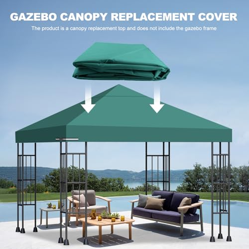 10x10 Gazebo Canopy Replacement Top, 300D High-Density Waterproof Single Layer Gazebo Cover with Heavy Duty Sun Shade Canopy, Folded UV Blocking Canopy Roof for Outdoor Patio Garden Tent Top (Green) - color: Green