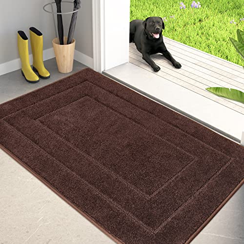 PURRUGS Dirt Trapping Door Mat 34" x 59", Non-Slip/Skid Machine Washable Entryway Area Rug, Dog Doormat, Super Absorbent Welcome Mat for Muddy Wet Shoes and Paws, Brown - color: Brown, size: 34" X 59"
