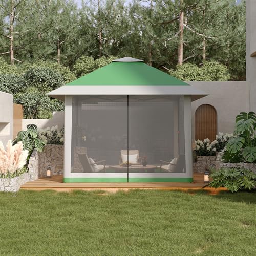 13X13 Pop Up Gazebo,Outdoor Canopy Tent with Mosquito Netting, Double Vented Roof Sun Shelter with Adjustable Heights,Outdoor Gazebo for Backyard & Patio Furniture.(Olive Green + Heather Gray). - color: Olive green + heather gray
