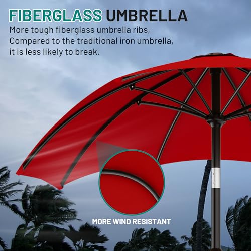 AreShark 10 FT Outdoor Patio Umbrella, Patio Table Umbrella with Push Button Tilt and Crank, Outdoor Patio Umbrellas with 8 Fiberglass Ribs, Patio Umbrellas for Market, Garden, Pool (Red) - color: Red
