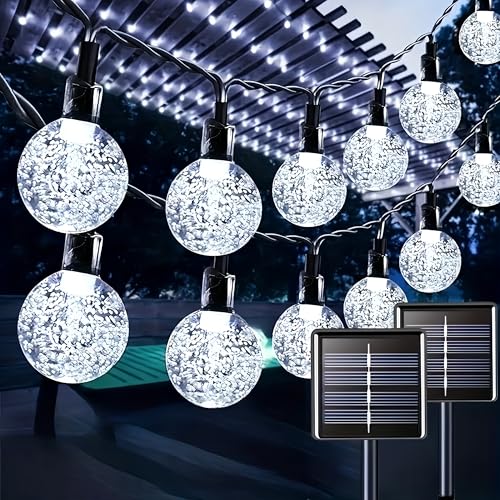 Solar String Lights Outdoor 2 Pack, 39FT 100 LED Globe Lights Outdoor, 8 Modes Waterproof Solar Patio Lights, Garden String Lights for Outside Gazebo Yard Backyard Decor (White) - color: White