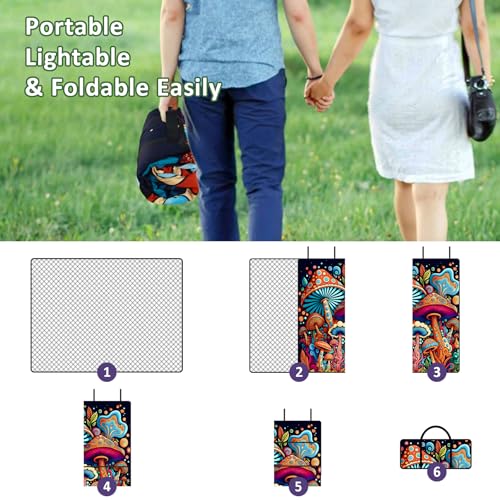 Mushroom Picnic Blankets Waterproof Foldable Picnic Outdoor Blanket 80"x 60" Picnic Mat 3-Layer Thicking Outdoor Foldable Blankets Sandproof Lightweight Beach Blankets with Strap Machine Washable - color: Mushroom02, size: 60*80in