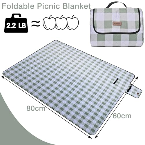 Extra Large Picnic Blanket 80''x 60'' Picnic Mat Waterproof Sand Proof Foldable for Beach, 5-Layer Outdoor Blanket for 6 to 8 Adults,Camping Lawn Hiking Travel Park Music Festival Wedding Mats(Green) - color: Green, size: 5' x 6'8" (Square)
