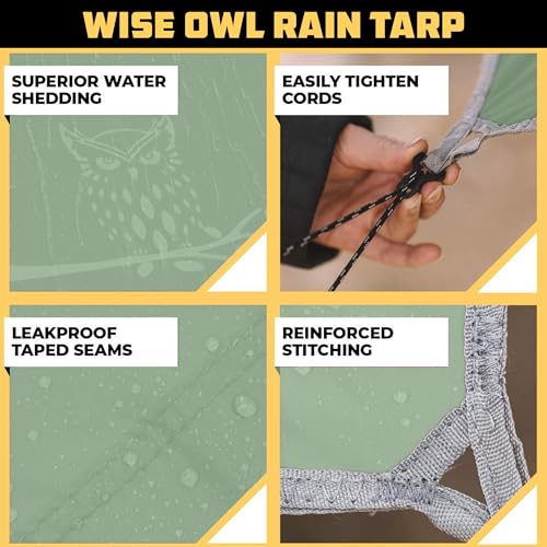 Wise Owl Outfitters Hammock Rain Fly – Waterproof Camping Tarp Cover with Tent Stakes & Carry Bag, Ultralight Shelter for Backpacking & Outdoor Shade - color: Sage, size: Standard (26 oz)