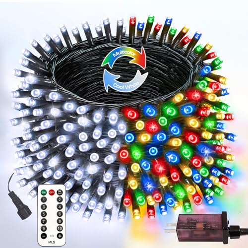 75.8 FT 200 LED Color Changing Christmas String Lights with Remote & Timer & Memory Function, 9 Lighting Modes Waterproof Twinkle Lights for Xmas Tree Holiday Party Garden (Cool White & Multicolor) - color: Cool White & Multicolor, size: 200LED