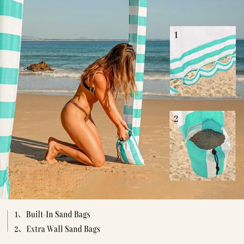 UPWELL Beach Tent Easy Set Up Canopy Sun Shelter Shade with UPF 50+UV Protection Portable Beach Umbrella Outdoor Sunwall with Sand Pockets for Fishing Backyard Camping(Deep Sea Blue) - color: Mint Sorbet
