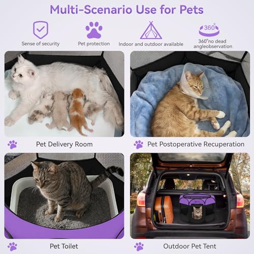 Siedihit Dog Cat Playpen, Puppy Pet Playpen, Small Dogs Tent Crates Cage Indoor/Outdoor, Portable Pop Up Dog Kennel Playpen with Carrying Case for Dogs/Cats/Rabbits,Purple - color: Purple
