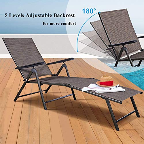 S AFSTAR Patio Chaise Lounges, Outdoor Reclining Lounge Chairs with Adjustable Backrest & Heavy Duty Steel Frame, Recliner Chair for Poolside Lawn Backyard (1)