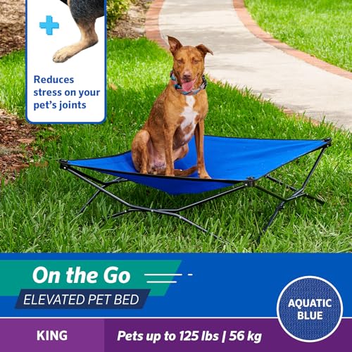 Coolaroo On-The-Go Elevated Dog Bed - Foldable Pop-Up Travel Dog Bed with Breathable, Moisture-Resistant Fabric, Carry Bag Included, Lightweight & Portable, Aquatic Blue, Extra Large - color: Aquatic Blue, style: King