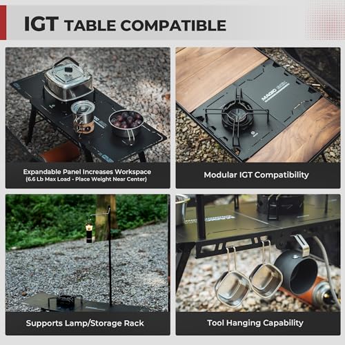 Alocs Camping Gas Stove, IGT Camp Table with Outdoor Stove, Folding Picnic Table with Portable Solo Stove, Carrying Bag, for Beach, Grilling, Hiking, Fishing, Tailgating, Backyard