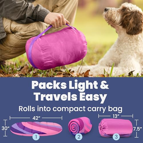Travel Dog Bed (42" x 30")- Foldable & Packable for Travel, Road Trip, Camping– Lightweight, Water Resistant & Cozy with Soft Padding– Compact, Portable & Machine Washable– Large & Small Breeds: Pink - color: Pink Horizon