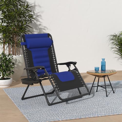 Best Choice Products Oversized Padded Zero Gravity Chair, Folding Outdoor Patio Recliner, XL Anti Gravity Lounger for Backyard w/Headrest, Cup Holder, Side Tray, Polyester Mesh - Blue - color: Black/Blue