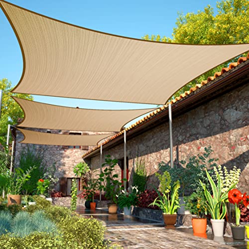 ShadeMart 6' x 10' Sand Beige Sun Shade Sail UPF50 Rectangle smTAPR1220 Canopy Fabric Cloth Screen, Water Permeable & UV Resistant, Heavy Duty, Carport Patio Outdoor - We Customize Size - color: Sand Beige, size: 6' X 10' Custom Size