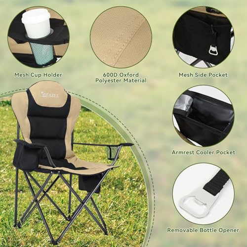 Camping Chairs for Adults, Heavy Duty Camping Chairs 2 Pack, Folding Chairs for Outside, Support 380 LBS, Portable Travel Outdoor Camp Chair with Cup Holder & Cooler Bag, Sports Chairs, Khaki - color: Khaki, size: 2 PCS