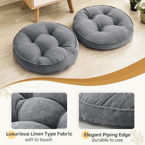1 MIDDLE ONE Floor Pillow Set of 2, Memory Foam Floor Cushions for Adults, Large Meditation Pillow for Sitting, 22 x 22 Inches (Round | Grey) - color: Round | Grey