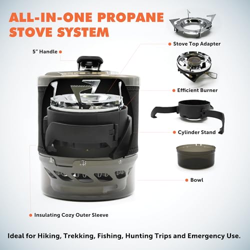 Flame King Pro-Boil All-in-One Camping and Backpacking Stove Cooking System, Boils Water in 90 Seconds, Gas Powered