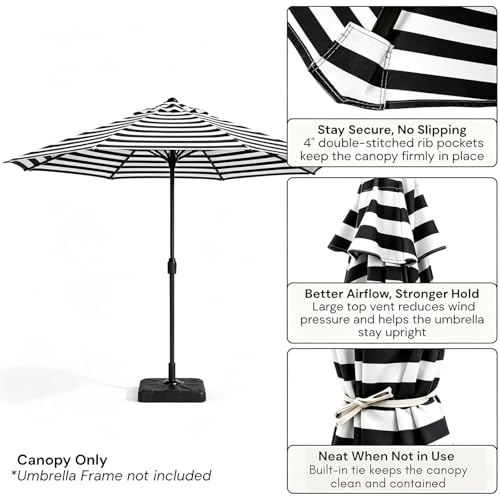 10ft Patio Umbrella Replacement Canopy 8 Ribs, Waterproof & Fade Resistant Market Umbrella Cover, Thickened Polyester Fabric for Backyard, Garden and Pool (Canopy Only) (Black and White Stripe) - color: Black and White Stripe