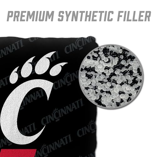 YouTheFan Officially-Licensed NCAA Set of 4 Cornhole Bags - All Weather Regulation 6” x 6” Size - 16oz Weight - Designed in USA - color: Cincinnati Bearcats - Black