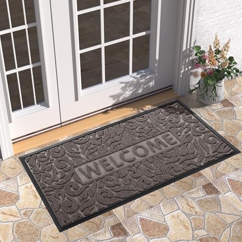 Yimobra Large Welcome Mat 47x24, Waterproof Non-Slip Outdoor Mats for Front Door Outside Entrance, Low-Profile Entryway Mat Indoor for Garage Patio, Brown - color: Brown, size: 47x24 Inch