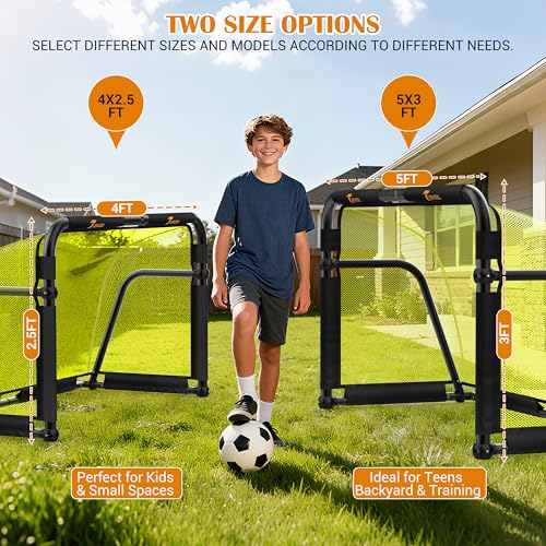 Aluminum Folding Soccer Goal with Carry Bag for Backyard, Portable 5x3 / 4x2.5 FT Mini Soccer Goals for Kids and Adults, 10-Second Set Up & Steady, Training & Team Practice - color: Yellow, size: 5X3