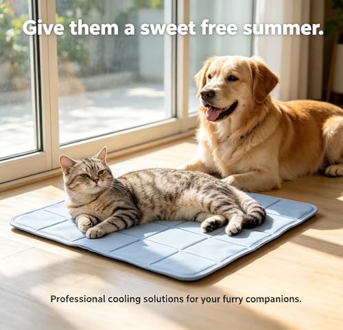 ZeQi Gel-Filled Cooling Mats for Cats Dogs Pets, Water-Proof Surface, Summer Dog Cool Mat, Cooling Cat Bed, Cool Mat, Ice Mat, Seat Cushion for Summer 17''x17'' (Small, Solid) - size: Medium