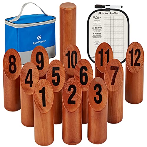 SpeedArmis Wooden Throwing Game, 12 Numbered Block Toss Games Set with Scoreboard & Carrying Case, Indoor Tailgating Bowling Yard Activity‌ for Teens Adults Family