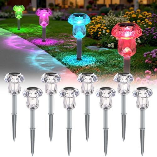 Mancra 8 Pack Mushroom Solar Pathway Lights, Color Changing LED Solar Outdoor Lights Waterproof, Dusk to Dawn Auto On/Off Garden Decor for Yard Landscape Walkway - color: Color Changing