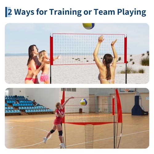 Volleyball Practice Net 8x11 Ft, 2 in 1 Volleyball Training Station for Hitting Spiking Serving, 3-Height Adjustable Portable Volley Nets w/Carry Bag, Sports Games for Beach Backyard Outdoor Indoor