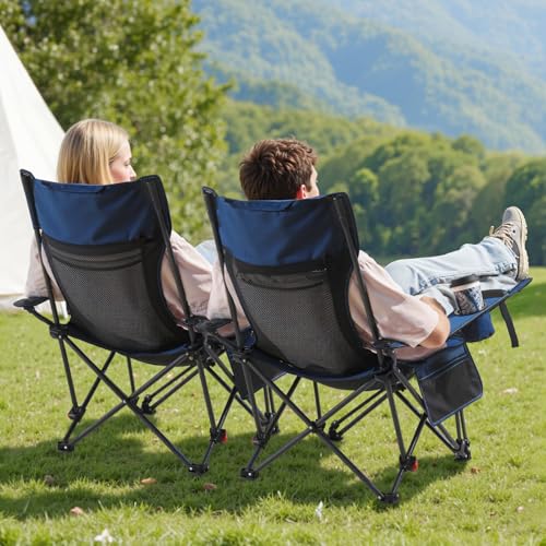 VEVOR 2-in-1 Reclining Camping Chair with Footrest for Adults, 4 Adjustable Positions, Portable Folding Lounger, Lightweight Mesh Beach Chair Supports 220lbs, Heavy Duty Camp Chairs Outdoor, Blue - color: Blue