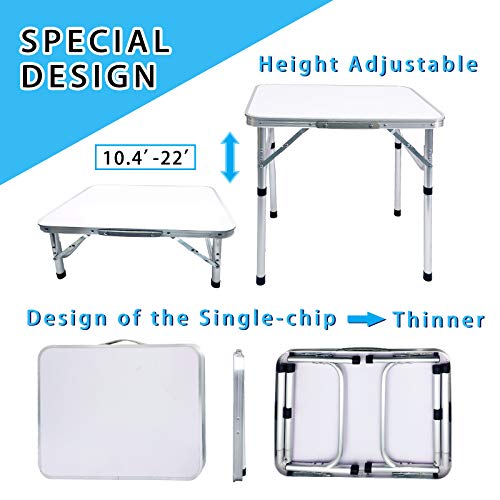 Camp Field Aluminum Folding Small Picnic Table, Adjustable Height Lightweight Portable Camping Table for Picnic Beach Outdoor Indoor (Small White) …