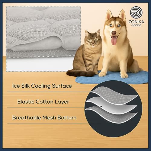 Blue Cooling Mat & Sleeping Pad | Water Absorption | Safe Materials | Easy Carry & Clean | Ideal Cooling Pad for Dogs and Cats | Perfect for Camping, Crates, and Pet Beds | 27.6"L x 21.7"W x 0.8"Th - size: Large