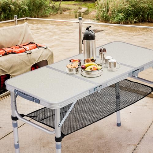 Camping Table, Adjustable Height Folding Table, Portable Aluminum Small Folding Table with Carry Handle for Picnic, BBQ, Indoor, Office (White, 3 FT) - color: White, size: 3 FT