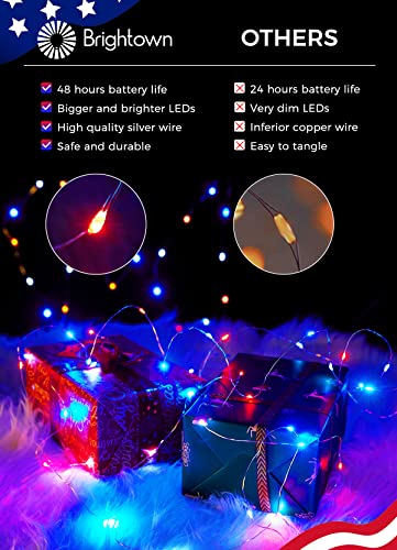 Brightown 4th of July Decor Patriotic Fairy Lights, 7 FT. Silver Wire Red White Blue String Lights, Firefly Starry Moon Lights, Micro LED Mini Fairy Lights for Jars DIY Picture Wedding - color: Red White & Blue, size: 12 Pack