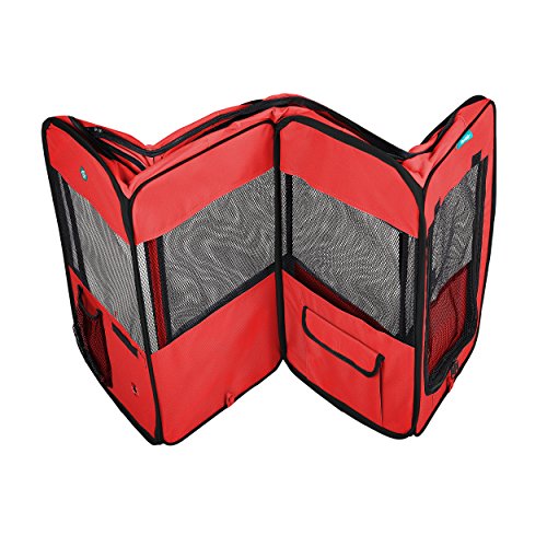 Deluxe Premium Pet Dog Playpen Portable Soft Dog Exercise Pen Kennel with Carry Bag for Dogs, Cats, Kittens, and All Pets (Medium, Red) - color: Red, size: Medium