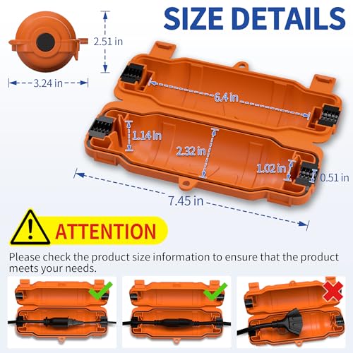 3 Pack Outdoor Extension Cord Safety Cover with Waterproof Seal IP54 Water-Resistant, Weatherproof Electrical Connection Box with 2 Latches, Plug, Socket, Holiday Decoration Light, Orange - color: Orange, size: 3 Pack