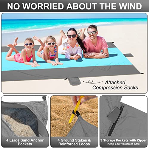 ACH Beach Blanket Waterproof Sandproof Extra Large Beach Mat Oversized 120"×108" Portable Lightweight Outdoor Family Mat for Indoor Outside Picnic Camping Hiking Travel - color: Light Grey