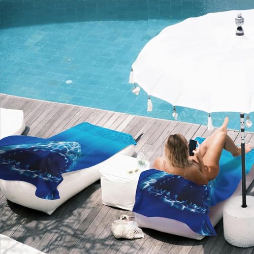Shark Beach Towel,Shark Opens Mouth in Deep Sea Lightweight Compact Sand Free Quick Dry Oversized Pool Swimming Towels for Girls Women Adults,29.5"×59" - color: Shark Opens Mouth in Deep Sea