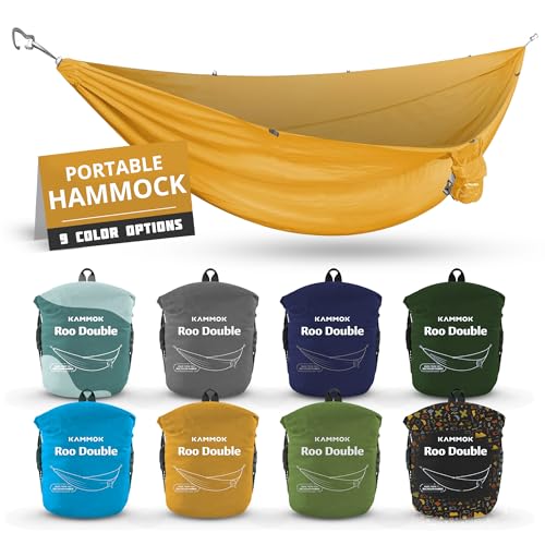 KAMMOK: Roo Double Hammock | Made from Strong & 100% Recycled Water Resistant Ripstop Fabric | Comfortable, Packable, Lightweight (Lifetime Adventure Grade Warranty), Sunflower Gold - color: Sunflower Gold, size: Roo Double