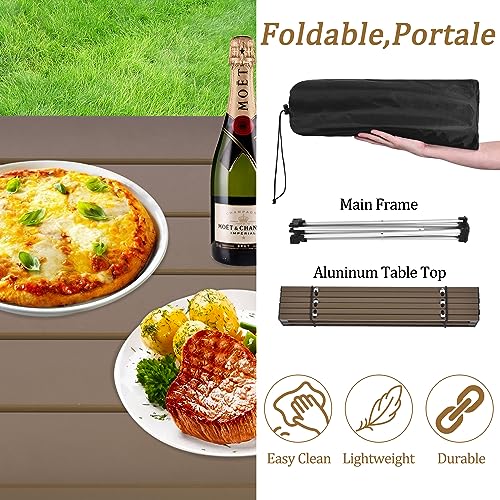 Grope Portable Camping Table with Aluminum Table Top, Folding Beach Table Easy to Carry, Prefect for Outdoor, Picnic, BBQ, Cooking, Festival, Beach, Home (Coffee-S) - color: Coffee, size: Small