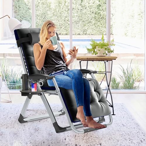 Slsy Zero Gravity Chair, Reclining Lounge Chair with Removable Cushion & Tray for Indoor and Outdoor, Patio Recliner Folding Reclining Chair - color: Microfleece Gray, style: Zero Gravity Chair