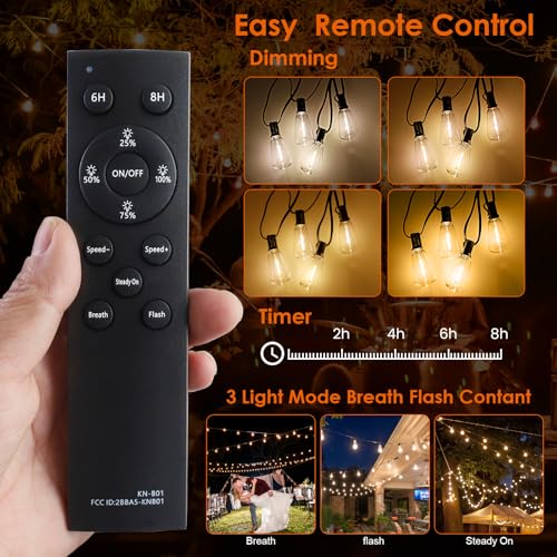 Bdrofn 120FT Solar String Lights Outdoor,Solar Patio Lights Waterproof with Remote & 40+2 Dimmable ST38 Shatterproof LED Bulbs,Commercial Grade Solar Powered String Lights for Outside - size: 120FT