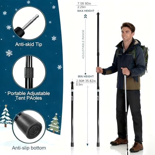 GEEWAY 2 Pcs 7.5FT Tarp Poles for Camping, Heavy Duty Telescoping Tent Pole, Aluminum Adjustable Tent Poles for Outdoor Activity, Wilderness Adventure and RV Travel (Black) - color: 7.5ft-black