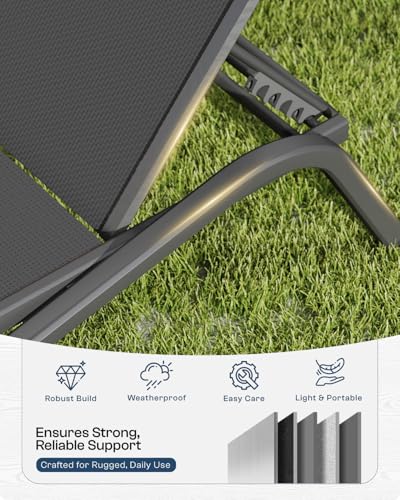 Patio Chaise Lounge Chairs Set of 4, All-Weather Aluminum Pool Loungers for Outside, 5-Position Adjustable Sunbathing Chairs for Tanning, Stackable for Backyard, Poolside, Black - color: Black, size: Set of 4