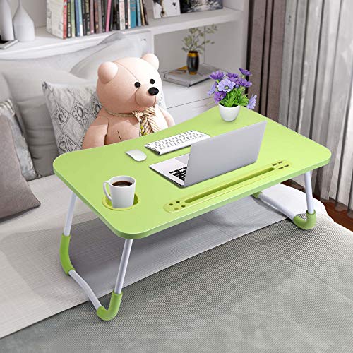 Slendor Lap Desk with Cup Holder, Foldable Laptop Table for Bed, Portable Bed Desk for Laptop and Writing, Computer Tray with Tablet Slot, Notebook Stand Reading Holder for Couch Sofa Floor,Green - color: Green