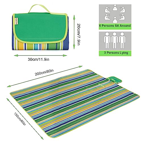 Waterproof Picnic Blanket Extra Large Oversized Beach Blanket Sandproof Outdoor Large Picnic Blankets Foldable Sand Free Beach Mat for Grass, Lawn, Sand, Camping, Stadium, Travel - color: Dark Green, size: 5' x 6'8" (Rectangular)