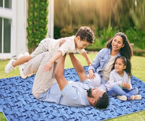 Hi Space Outdoor Picnic Blankets Waterproof Foldable Picnic Mat Extra Large Beach Blankets Sandproof Blanket for Beach Camping Grass Lawn Park, 80"x60", Blue Camouflage - color: Blue-camouflage