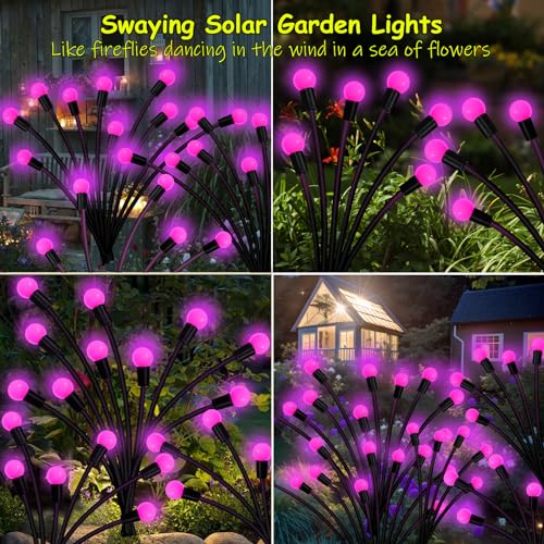 Kohlrabi Solar Garden Lights Outdoor, 10 Pack 80 LED Pink Firefly Lights Waterproof, Sway by Wind, Solar Wind Swaying Light for Yard Patio Backyard Garden Planter Flower Bed Pathway Decoration - color: Pink, size: 10 pack
