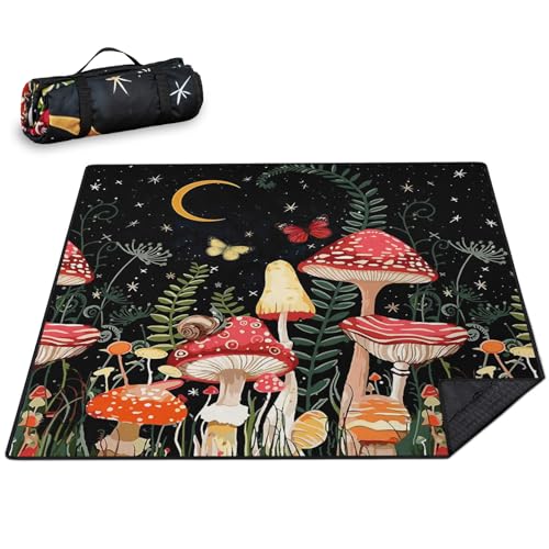 Mushroom Picnic Blankets Waterproof Foldable Picnic Outdoor Blanket 80"x 80" Picnic Mat 3-Layer Thicking Outdoor Foldable Blankets Sandproof Lightweight Beach Blankets with Strap Machine Washable - color: Mushroom, size: 80*80in