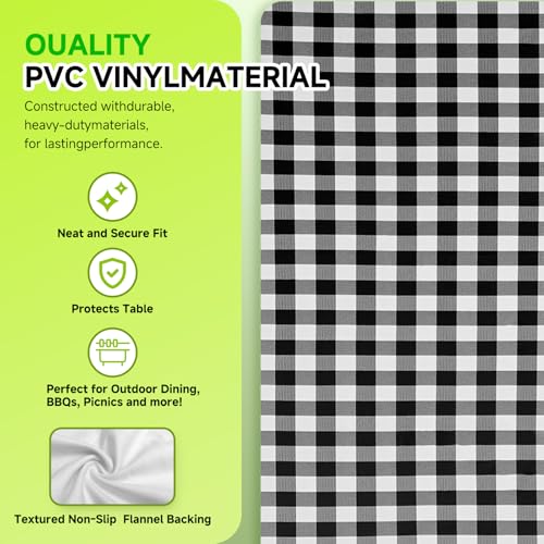 Picnic Table Cover with Bench Coversa nd Bag, Waterproof Windproof Elastic Fitted Tablecloth for 6 Foot Rectangle Tables，Washable with Elastic Edges for Outdoor Camping(Black & White, 30"x72") - color: Black&grey(checkered)
